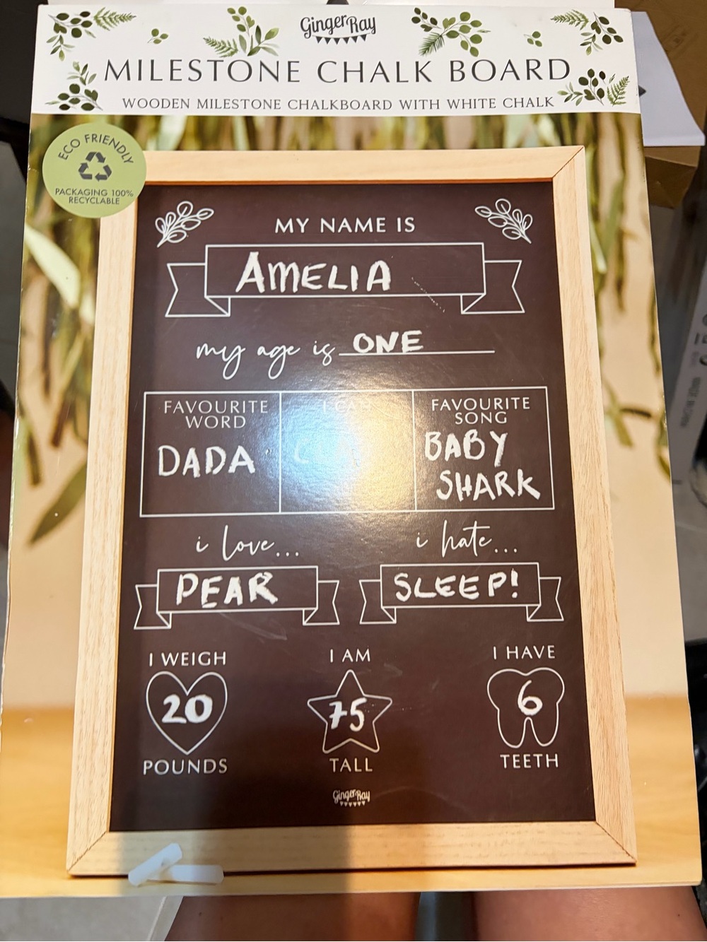 Ginger Ray Botanical BabyMilestone Chalk Board NEW